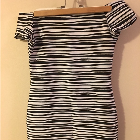 Striped cotton off shoulder cocktail mini dress