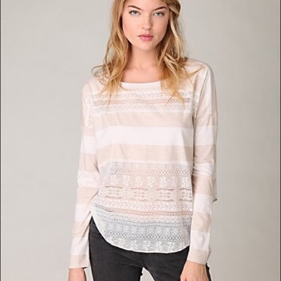 Free People Stripe and Lace Top