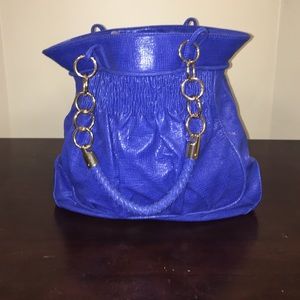 Faux crocodile blue purse with gold hardware