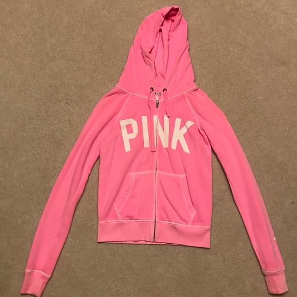 Pink VS zip up sweatshirt size XS. used - Picture 1 of 3