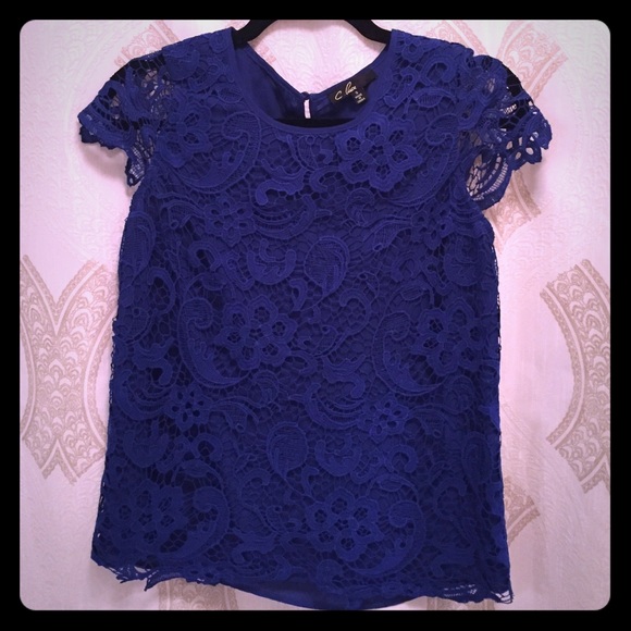 C. Luce Royal Blue Lace Top