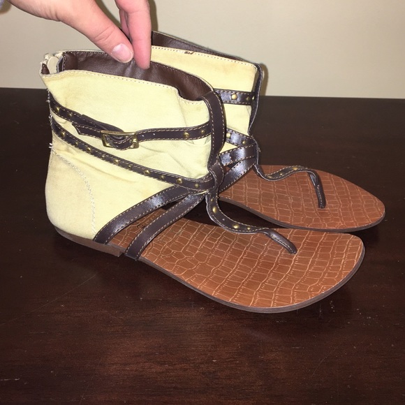 Tan and brown gladiator sandals