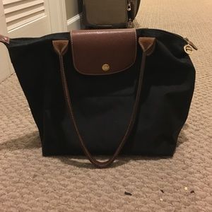 Black long champ le Pliage medium tote