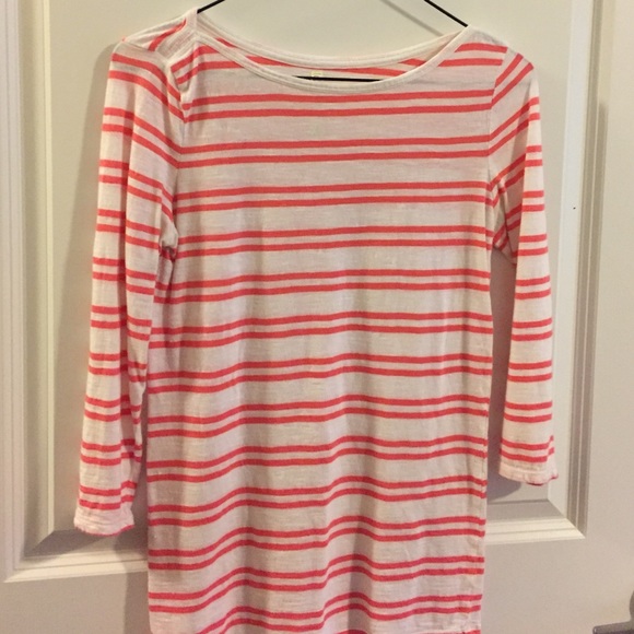 Loft quarter sleeve coral striped long sleeve