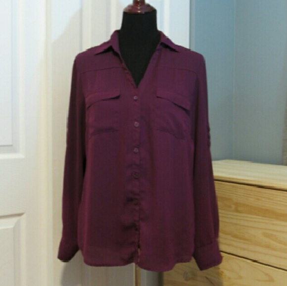 NY&Co | Purple Button Down Sheer Blouse
