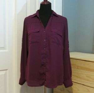 NY&Co | Purple Button Down Sheer Blouse