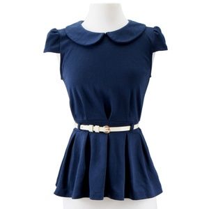 Navy peplum shirt with belt
