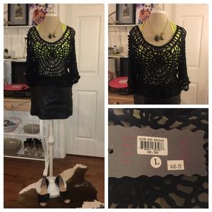 Black Sheer Crochet Woven Festival Top