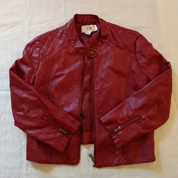 Short Red Faux Leather Jacket