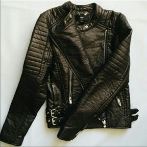 Mango dark brown leather jacket XS