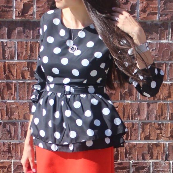 NEW Designer Polka Dot Peplum Top Blouse