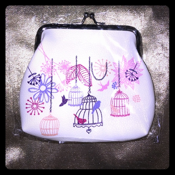 Vintage print coin purse/ID & cash holder Birdcage