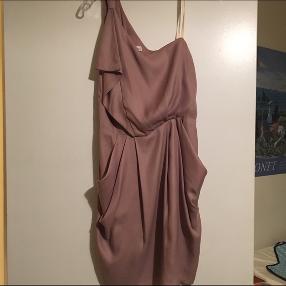 One shoulder, blush dress