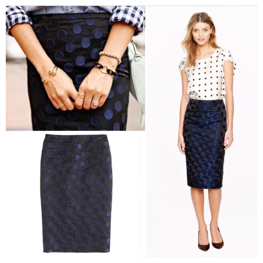 🆕WOT J. Crew Blue Polka Dot Sateen Pencil Skirt