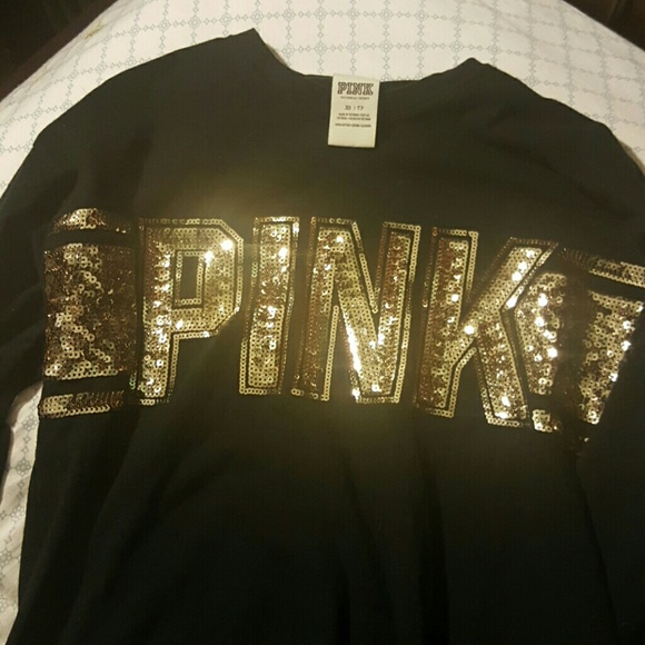 Vs Pink long sleeve gold sequin