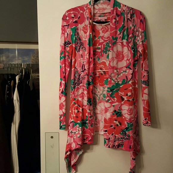 Make offer! Lily Pulitzer pink floral cardi size M