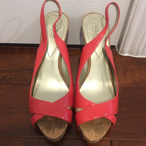 Guess wedges coral pink orange 10 heels