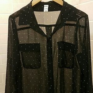 Sheer Polka Dot Button Down Shirt