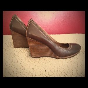 Calvin Klein wedge shoes. 5-1/2. Brown leather