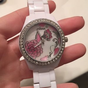 Fossil watch- White/ gemstone floral