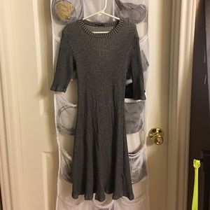 Zara Gray Ribbed Three-Quarter Length Sleeve Dress