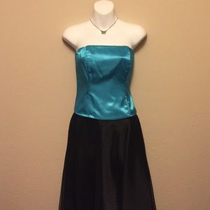 Two piece aqua and black dress