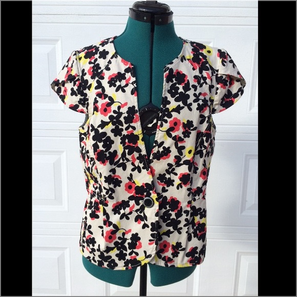Elevenses Pressed Dahlias Cap Sleeve Jacket Blazer