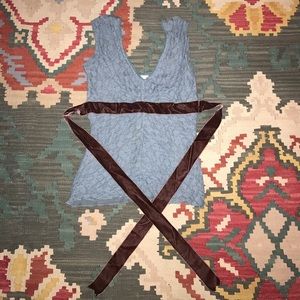 Lace shirt with velvet tie