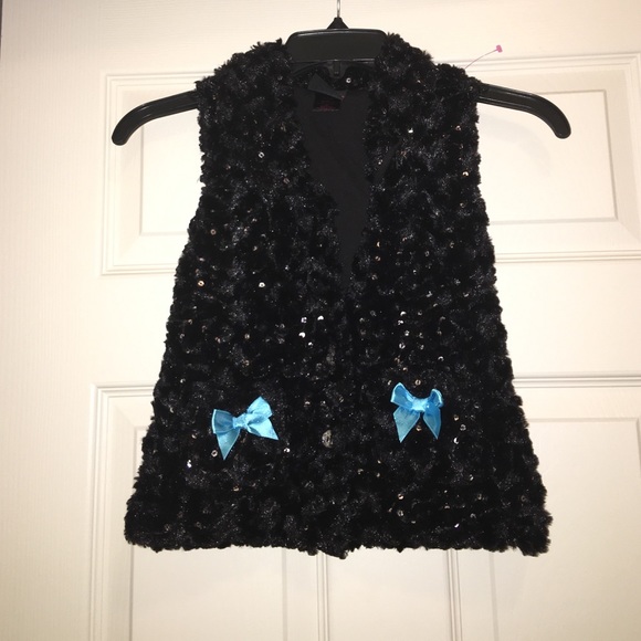 Black furry sequin vest