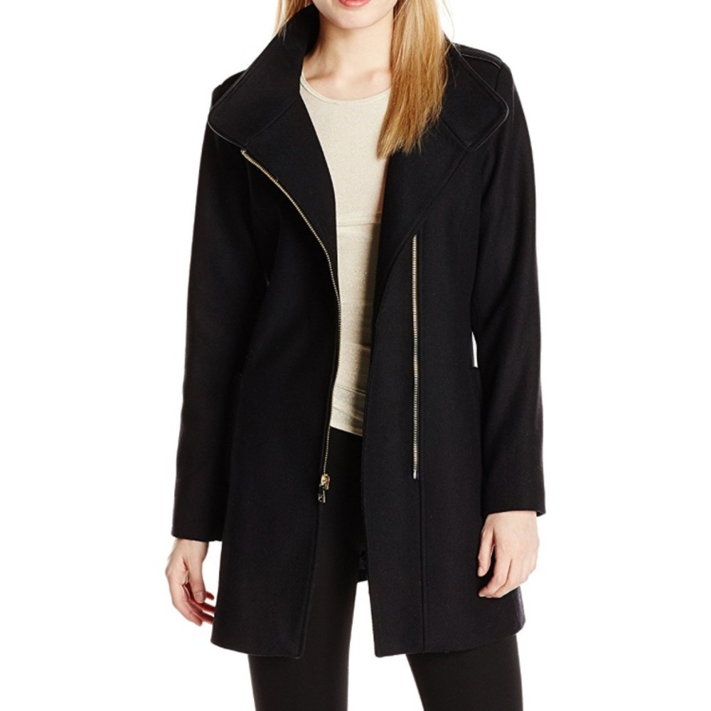 Jessica Simpson Black Assymetrical Zipper Coat