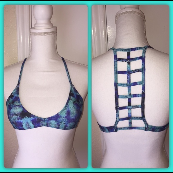 Bandage Triangle Bikini Set Blue Turquoise Feather - Picture 3 of 3