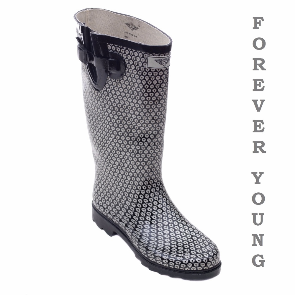 Women's Rain Boots, Tall Rubber Rainboots, RB-1504, Gray - Picture 1 of 5