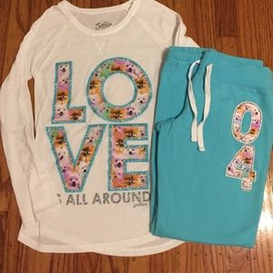 🐶JUSTICE Outfit. Girls Shirt/ Sweatpants. Size 10