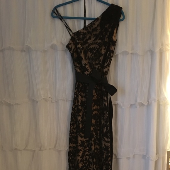 Black lace one shoulder evening gown