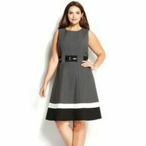 Calvin Klein Colorblocked Belted Fit & Flare Dress