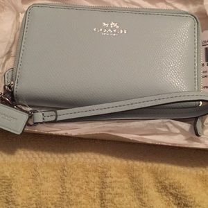 COACH women's double zip wallet SV/Seaglass