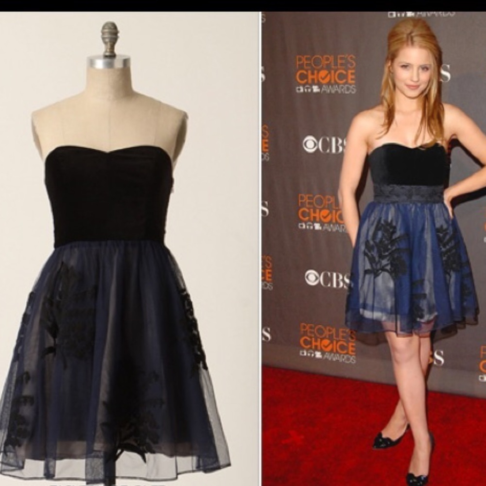 Anthropologie Strapless Blue/Black Velvet & Tulle