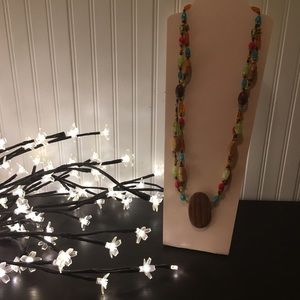Long beaded necklace.