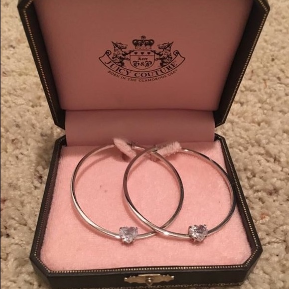 Juicy Couture Silver Hoops with heart crystals