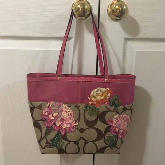 Coach Brown/beige purse with flowers