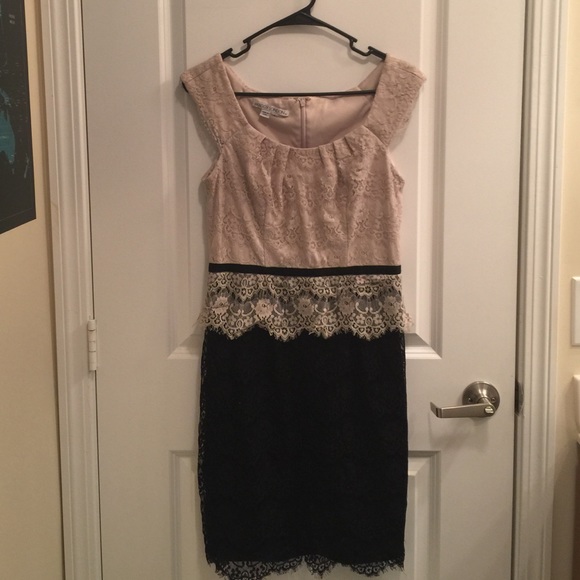 Beige and Black Lace Dress