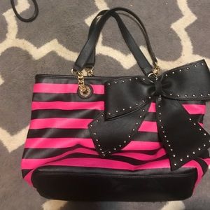 Betsey Johnson pink and black tote