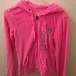 Terry cloth neon pink zip up hoodie