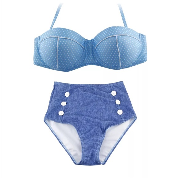 ONLY XXL LEFT 5* rated Retro Blue Bikini - Picture 2 of 4
