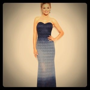 Strapless Glitter Chevron Ombre Gown