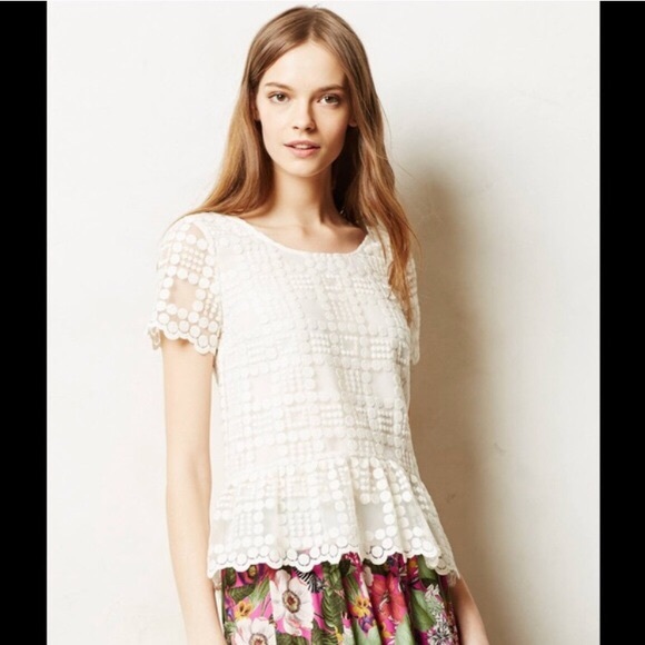 Anthropologie white polka dot Leifsdottir top