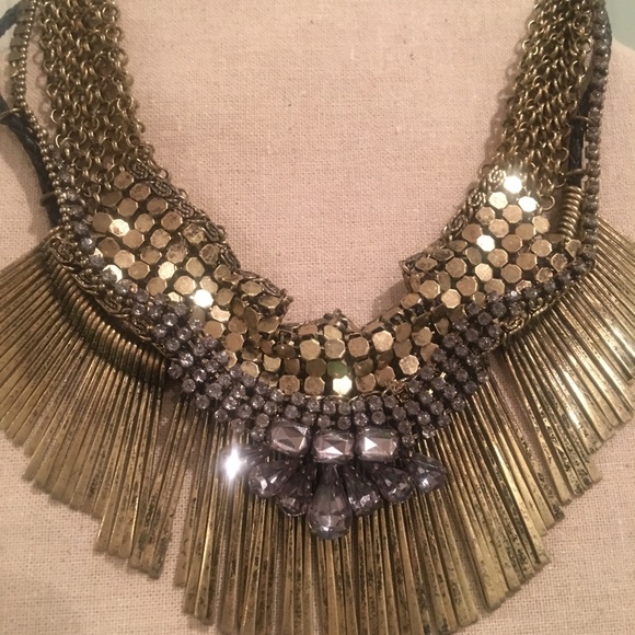Free People Gold Fringe Collar Necklace