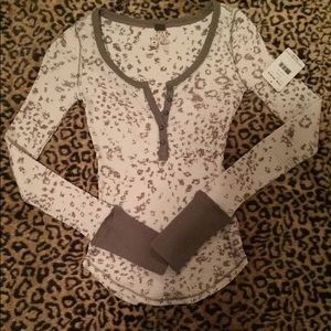 Free People Henley Thermal animal print tee