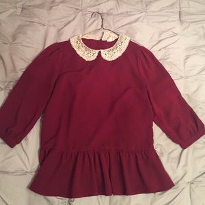 Peter Pan collar burgundy top