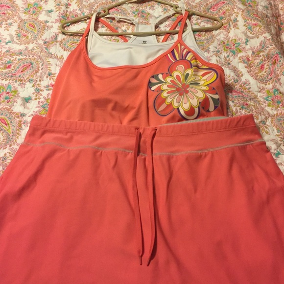 Old Navy coral colored racer back shirt & skort